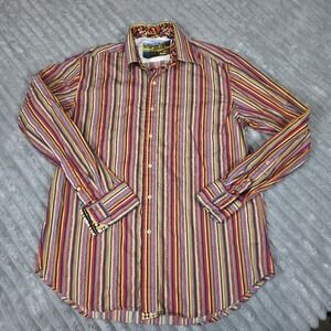 Robert Graham Striped Checkered Button Up Shirt Colorful Flip Cuff Geometric Med